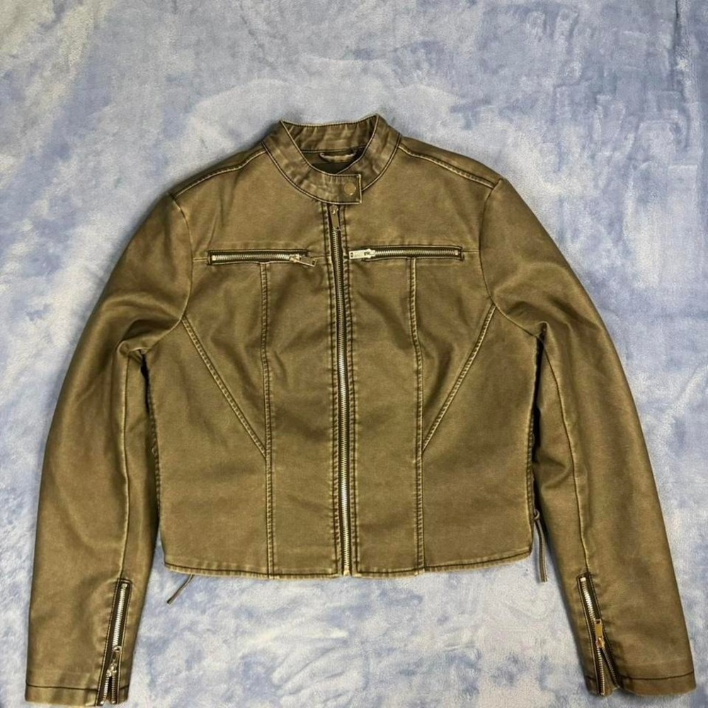 Fashion Nova khaki leather jacket‎ women size L